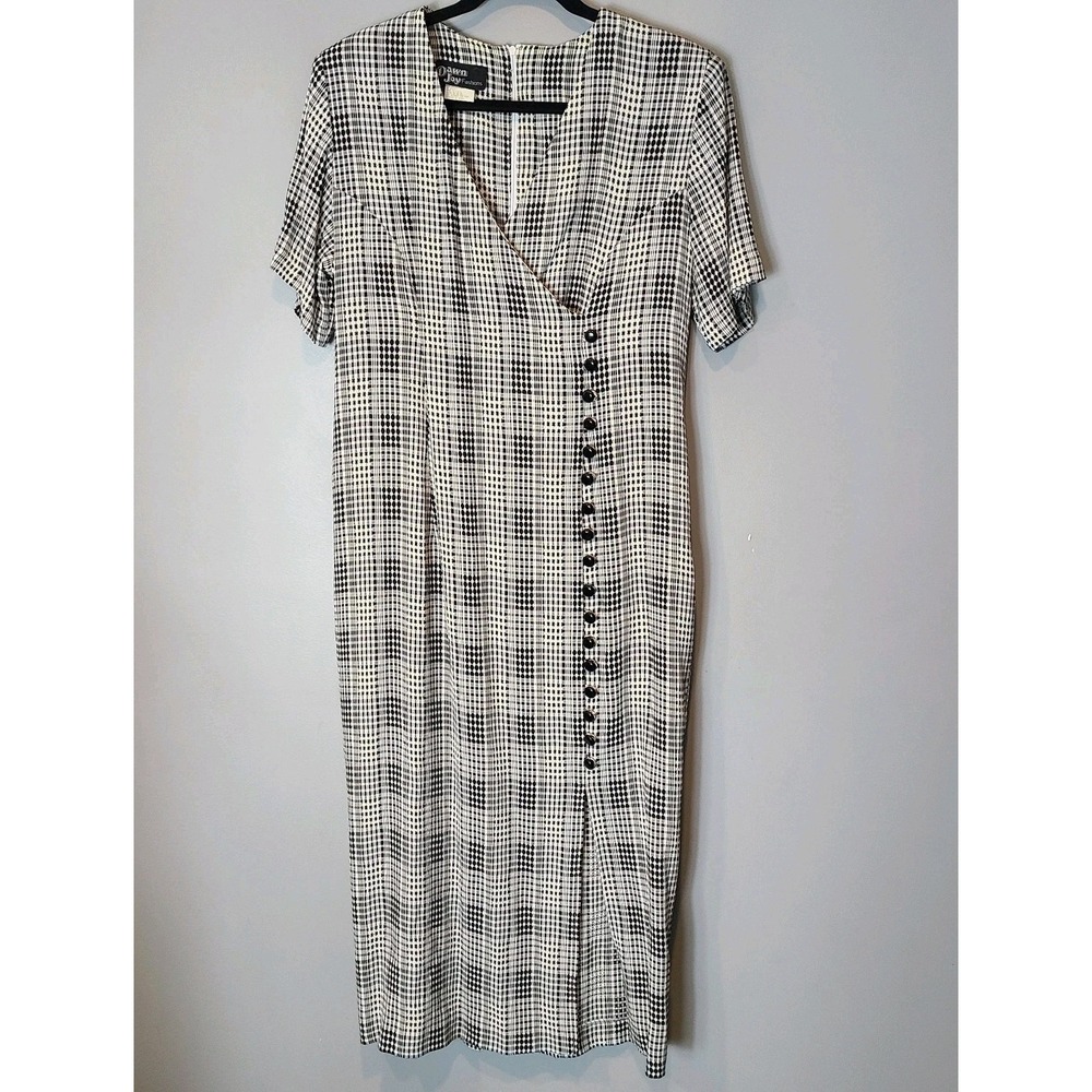 Vtg Maxi Shirt Dress 90s Women Size 10 Crossover Button Plaid Preppy Teacher